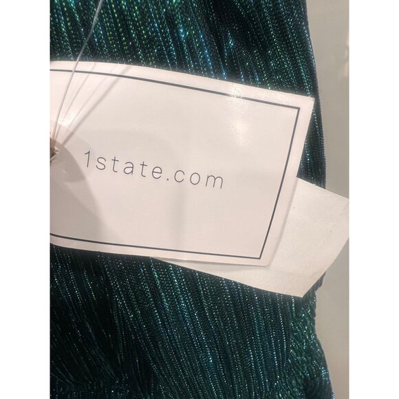 1.State Womens Green Metallic Tiered Halter Midi Dress M - Picture 3 of 8